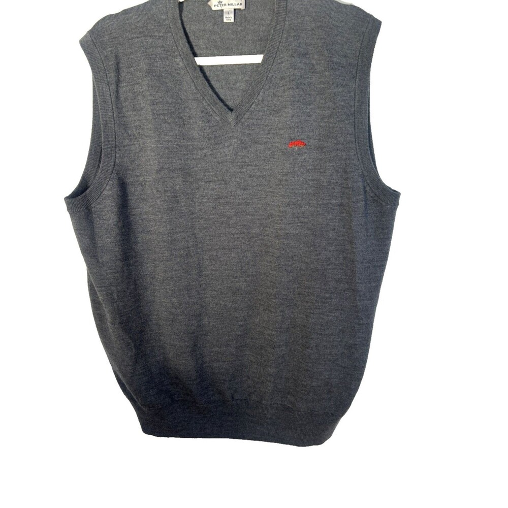 Peter Millar Gray Merino Wool/Silk Classic Pullover Sweater Vest Chest Emb Sz L